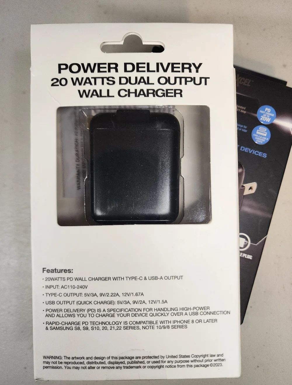 2 Powerxcel 20 Watts Dual Output Wall Charger Type-C & USB Outputs Black